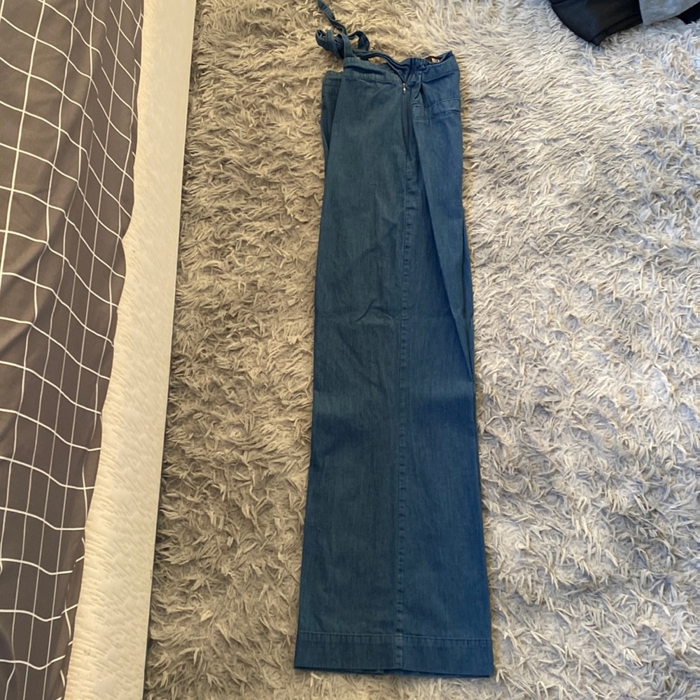 blue wide legged pants